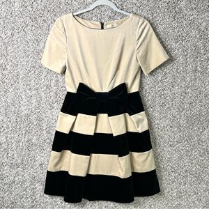 Orla Kiely Dress Womens 2 Black/Cream Cotton Velvet Boat Neck Stripe Fit & Flare